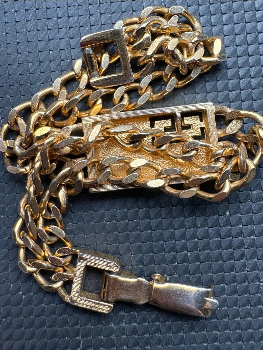 Givenchy Gold-Tone Triple Chain Bracelet with Greek Key Plate